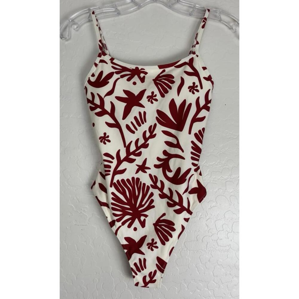H&M One Piece Bathing Suit Womens XS Red Ivory Beach 1859‎